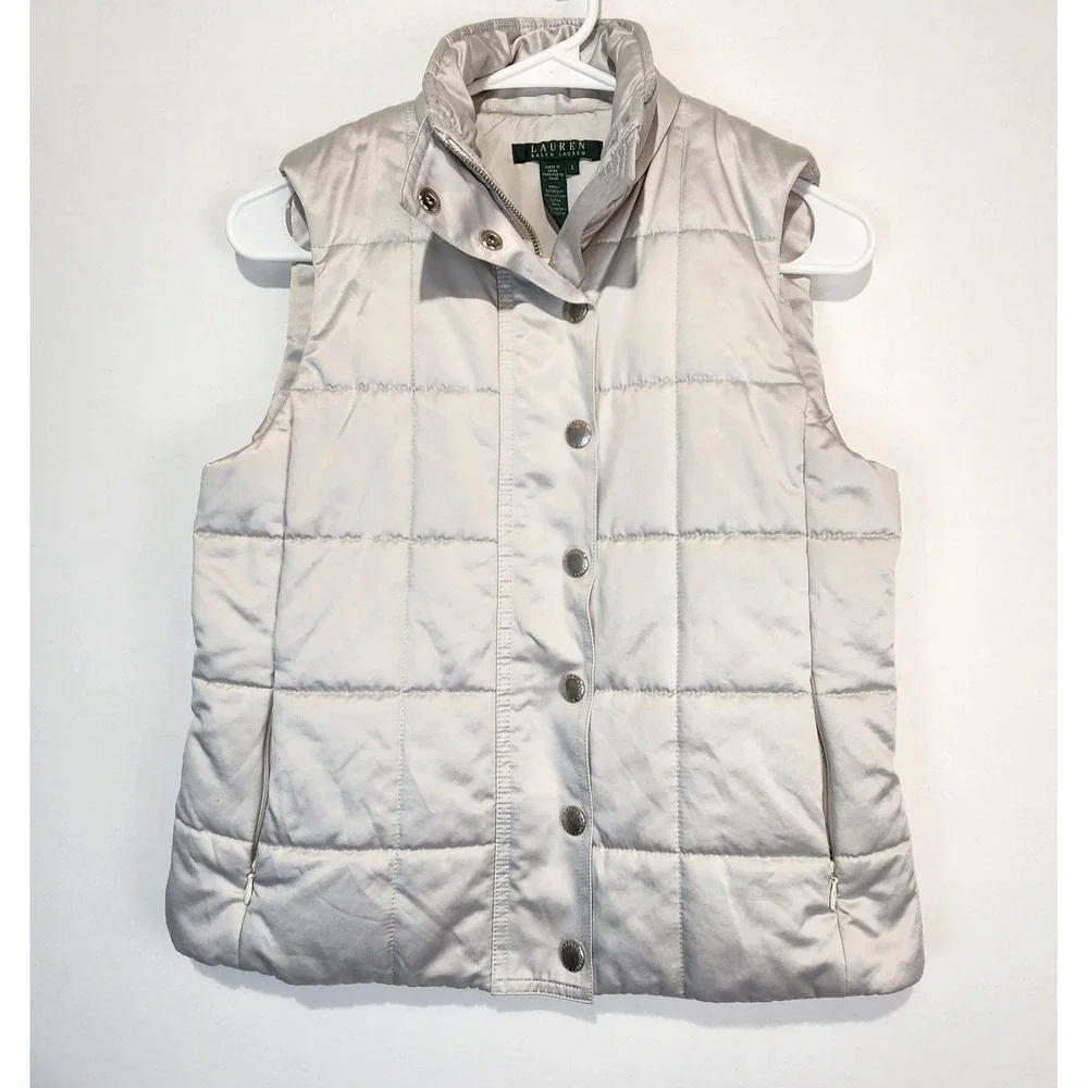 Lauren Ralph Lauren Women's Elegant Cozy Puffer Vest Metallic Silver Size S